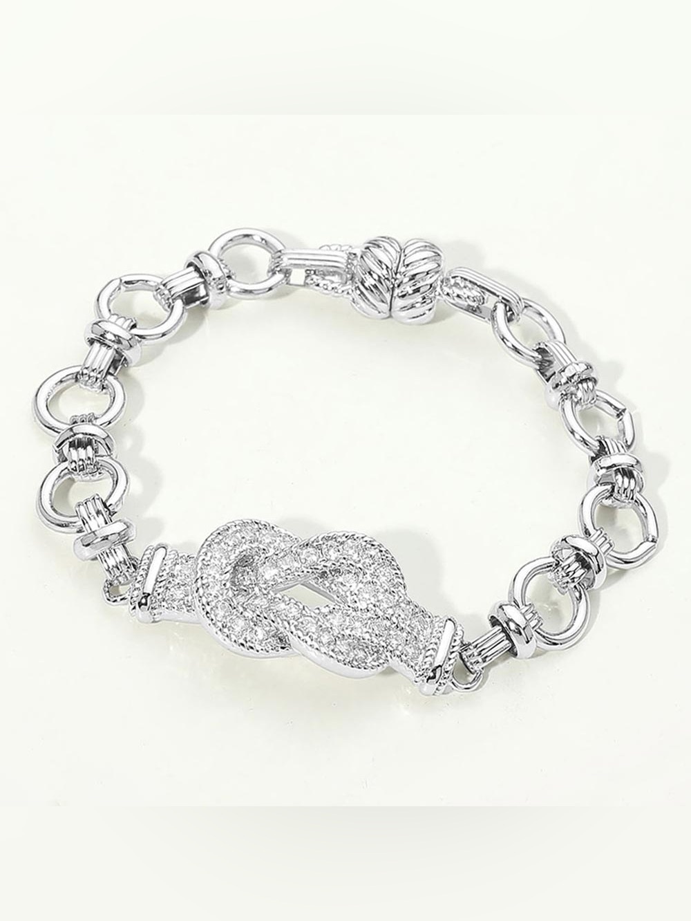 14K Gold Plated CZ Pave Charm Accent Link Magnetic Bracelet
